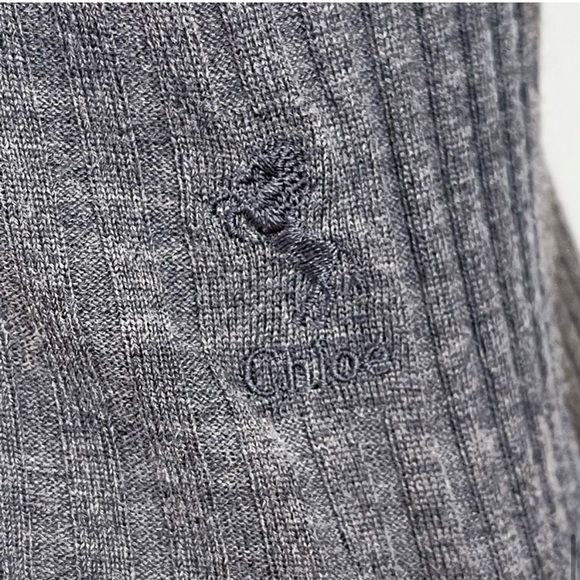 Chloe Gray Ribbed Knit Lightweight Turtleneck Sweater Top Wool Brand Logo - Picture 11 of 11